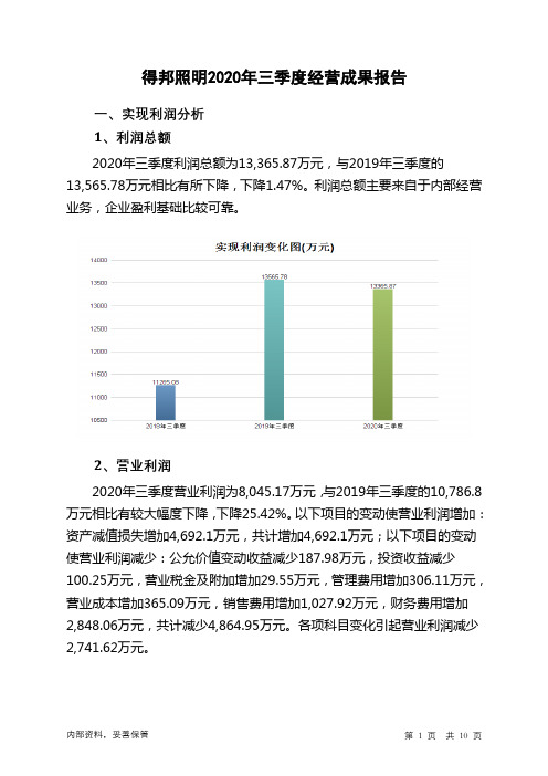 得邦照明2020年三季度经营成果报告