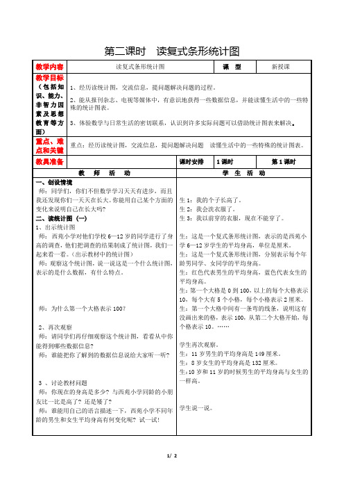 冀教版小学数学四年级下册《第七单元 复式条形统计图：第2课时 读复式条形统计图》教学设计