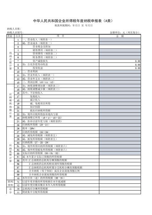 企业所得税(年度)申报表(居民企业A类)_主表
