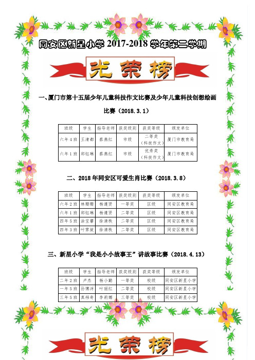 同安区新星小学2017-2018学年第二学期