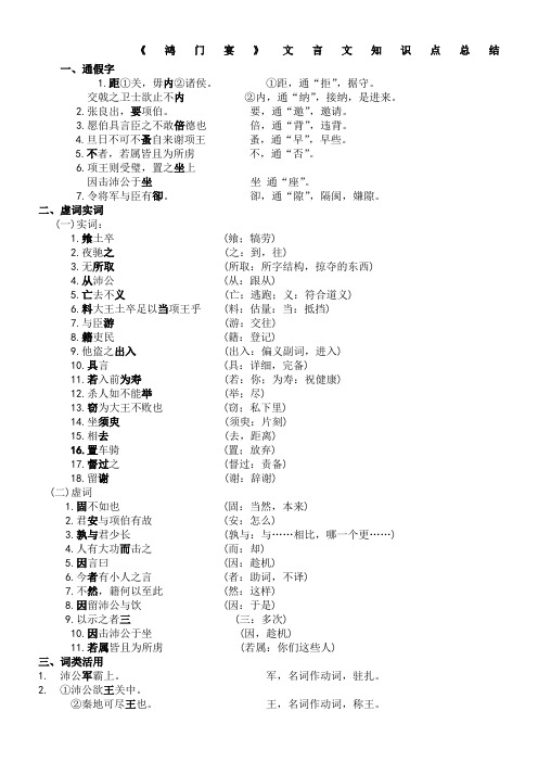 高中语文《鸿门宴》知识点总大全结-一词多义-通假字-词类活用-虚词实词-特殊句式等