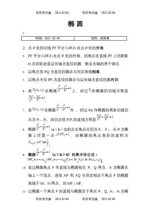 高中数学选修(人教版)椭圆公式大全之欧阳育创编