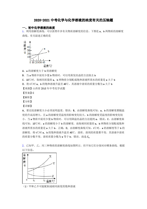 2020-2021中考化学与化学溶液的浓度有关的压轴题