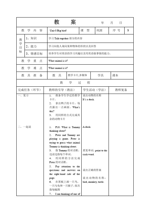 北师版小学英语下册Unit8 big bird 第三课时教案