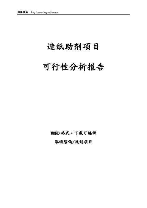 造纸助剂项目可行性分析报告