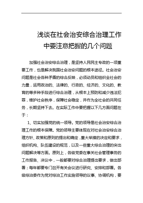 浅析在社会治安综合治理工作中要注意把握的几个问题