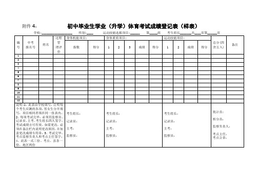 初中毕业生学业(升学)体育考试成绩登记表(样表)