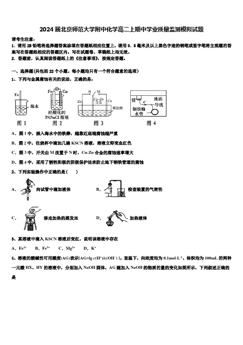 2024届北京师范大学附中化学高二上期中学业质量监测模拟试题含解析