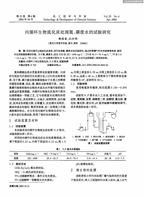 内循环生物流化床处理氮、磷废水的试验研究