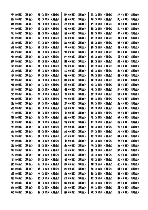 笔画五行属性汉字