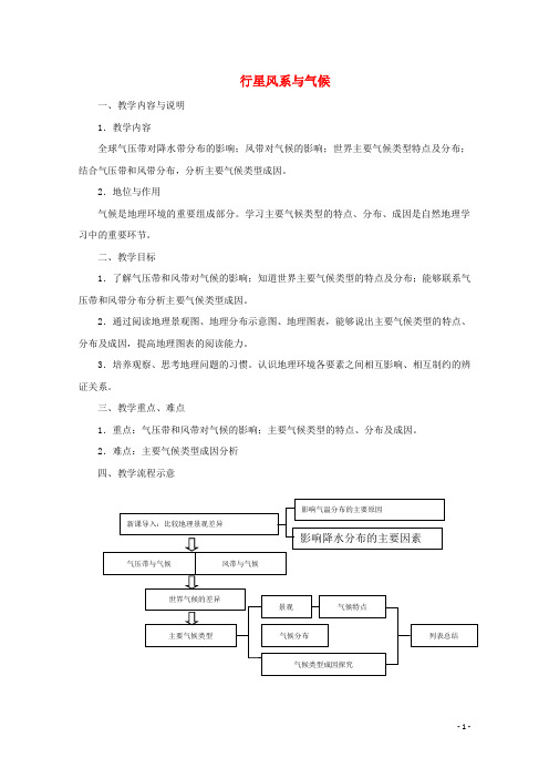 高中地理 第二章 自然地理环境中的物质运动和能量交换 2.1 行星风系与气候教案 中图版必修1