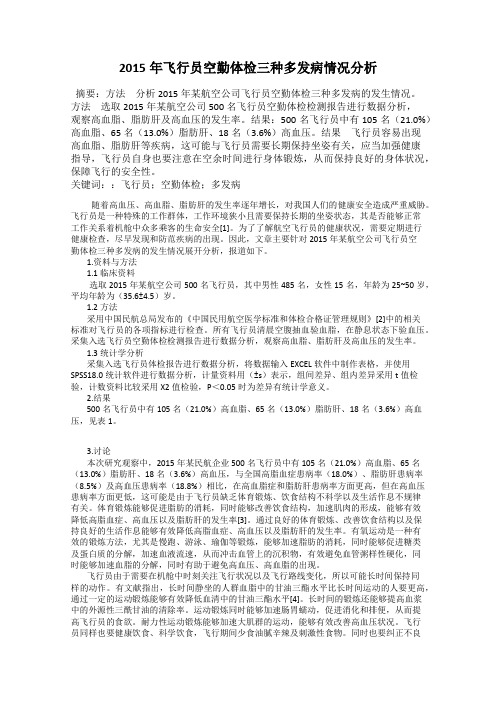 2015年飞行员空勤体检三种多发病情况分析