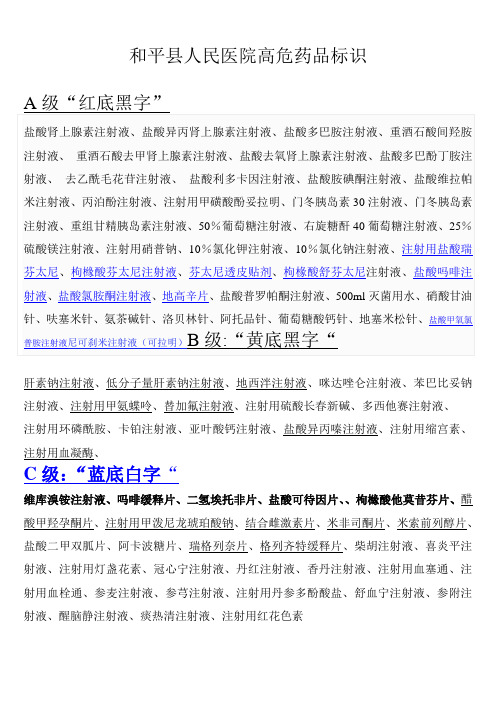 高危药品标识
