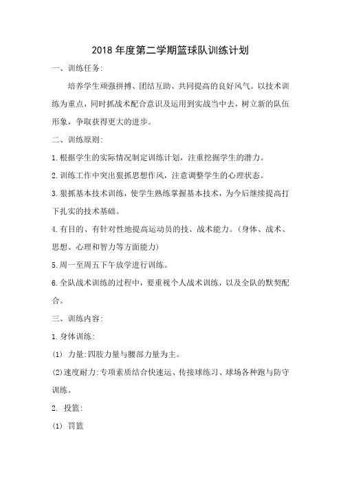 2018年度第二学期篮球队训练计划