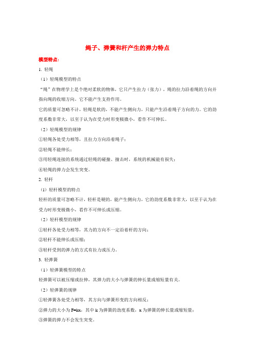 高考物理 绳子、弹簧和杆产生的弹力特点