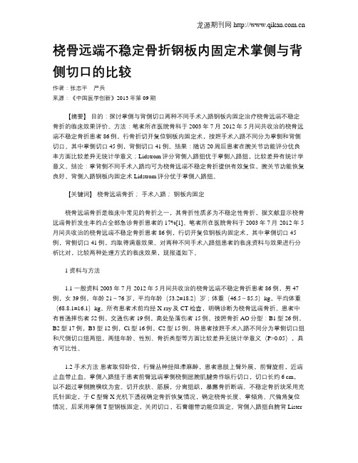 桡骨远端不稳定骨折钢板内固定术掌侧与背侧切口的比较