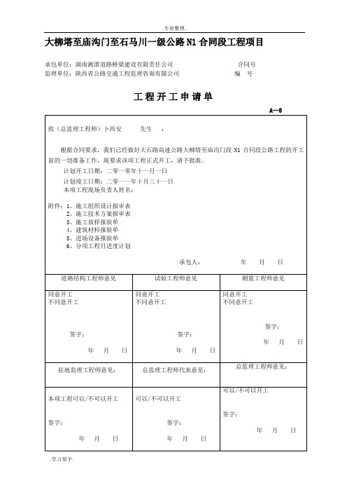 公路开工报告、施工组织设计