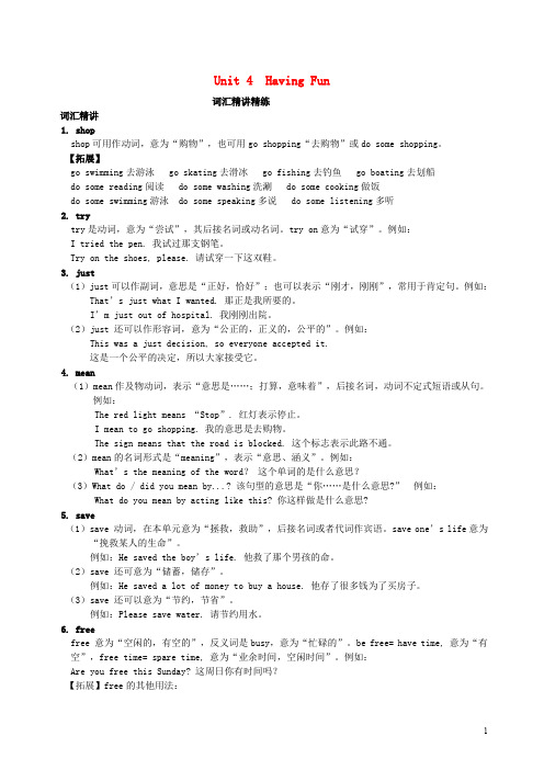 七年级英语上册 Unit 4 Having Fun词汇精讲精练 (新版)仁爱版