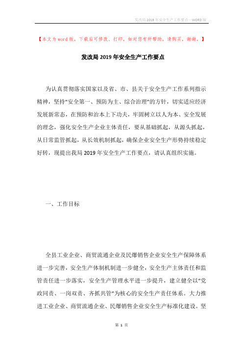 发改局2019年安全生产工作要点
