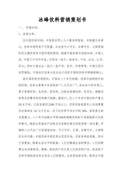 冰峰饮料营销项目策划书