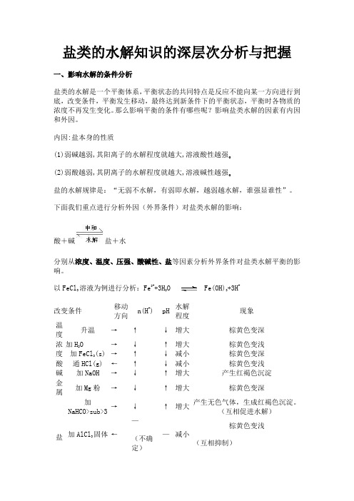 盐类的水解知识的深层次分析与把握