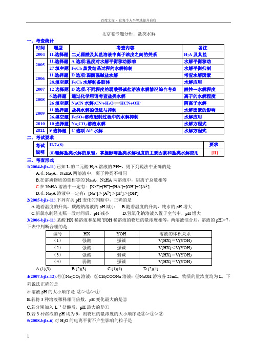 北京卷化学专题盐类水解