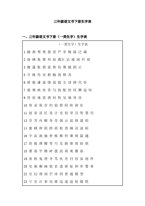 三年级语文书下册生字表