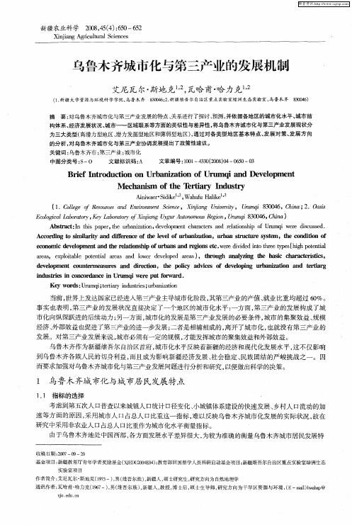 乌鲁木齐城市化与第三产业的发展机制