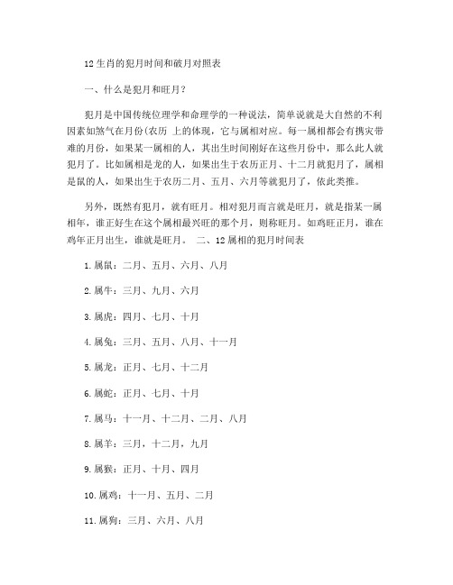 生肖的犯月时间和破月对照表重点
