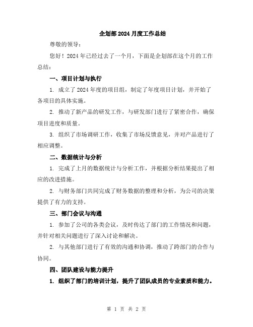 企划部2024月度工作总结