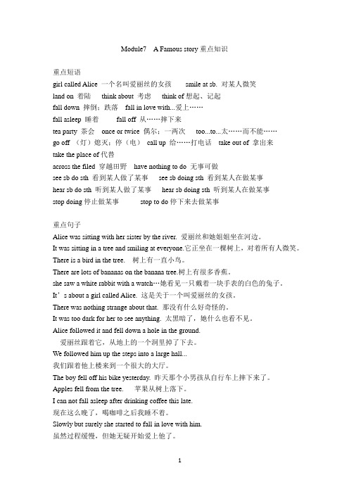 2015外研版 八上Module7  A Famous story重点知识