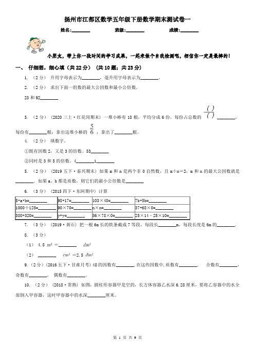 扬州市江都区数学五年级下册数学期末测试卷一