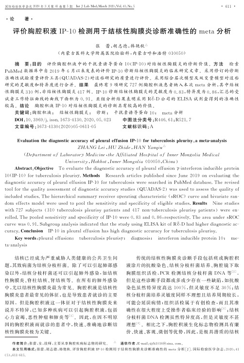 评价胸腔积液ip-10检测用于结核性胸膜炎诊断准确性的meta分析