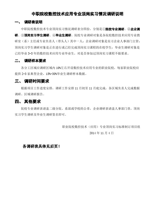 中职院校数控技术应用专业顶岗实习情况调研表(正式)