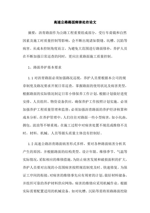 高速公路路面病害处治论文