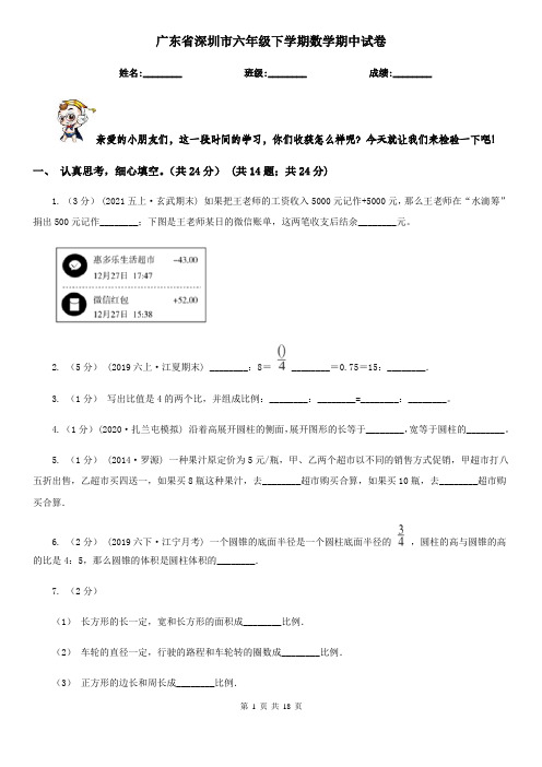 广东省深圳市六年级下学期数学期中试卷