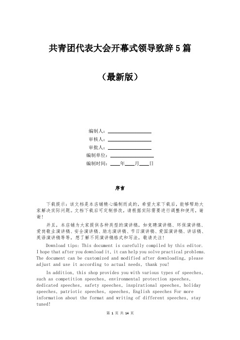 共青团代表大会开幕式领导致辞5篇