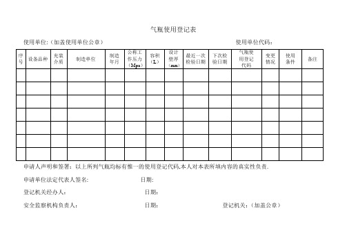 气瓶使用登记表---精品模板
