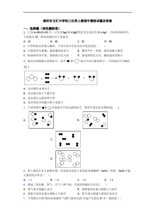 深圳市文汇中学初三初三化学上册期中模拟试题及答案