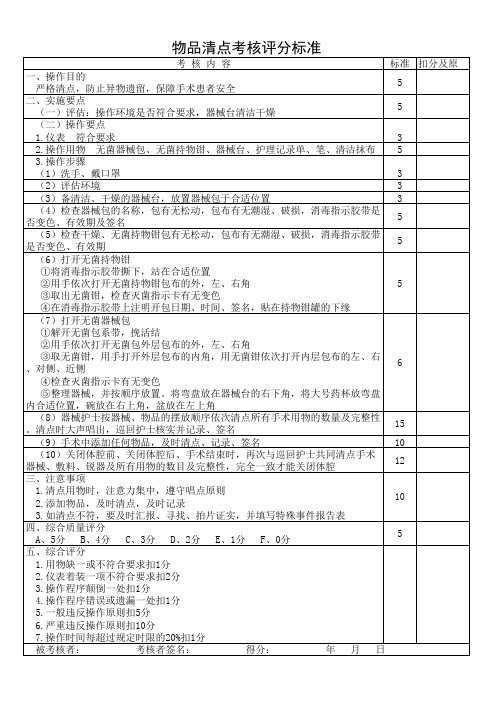 物品清点考核评分标准