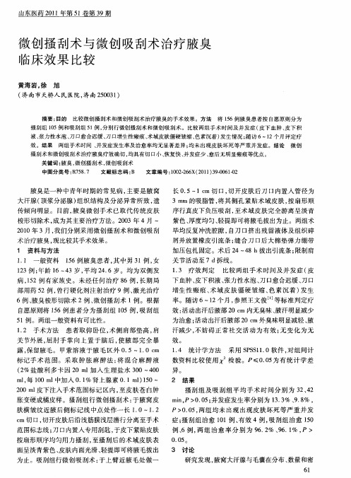 微创搔刮术与微创吸刮术治疗腋臭临床效果比较