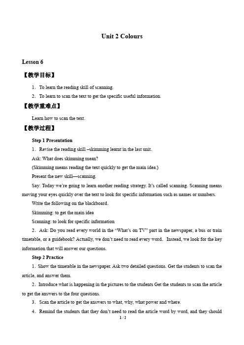 牛津译林版英语九年级上册：Unit 2 Colours.   教案6