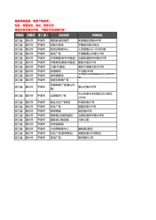 新版浙江省嘉兴市平湖市商场企业公司商家户名录单联系方式地址大全21家