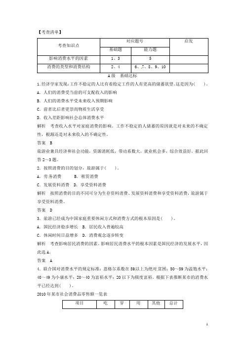 高中政治 第一单元131消费及其类型练习 新人教版必修1