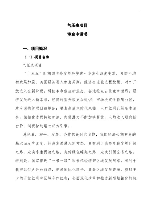 xx公司气压表项目审查申请书模板