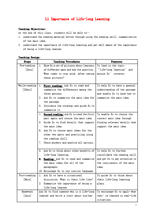 北京市重点中学2015年高中英语Unit15LearningLesson1Life_longLearning公开课教案北师大版必修5