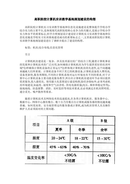高职院校计算机实训教学基地规划建设的构想