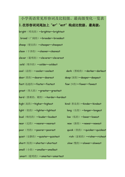 比较级与最高级的变化表