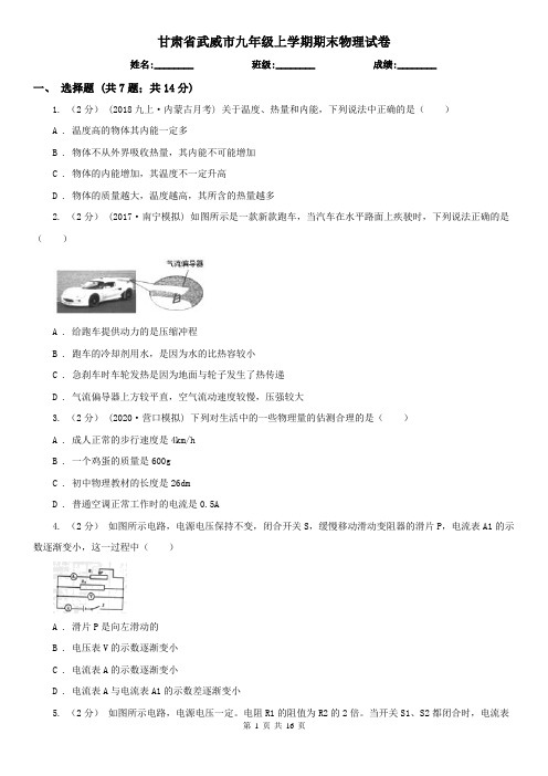 甘肃省武威市九年级上学期期末物理试卷