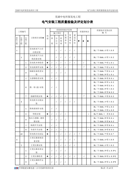 芜湖中电环保电气项目划分表要点